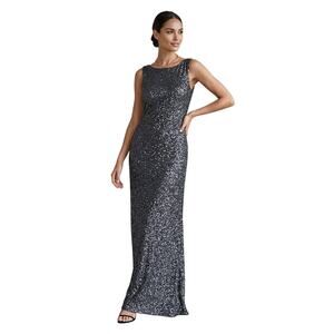 Full Length Sequin Dress Gray Open Back Sparkly Vintage Prom HOCO NYE
